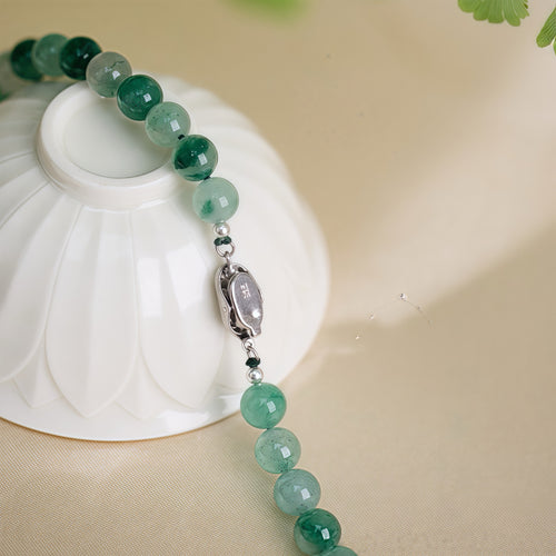 African Jade (Chrysoprase) 8mm Beaded Necklace with Tibetan Silver Clasp