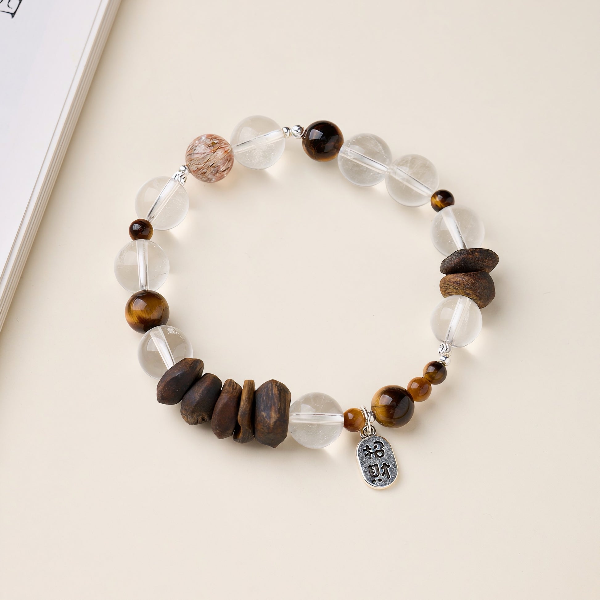 High-Grade Kyara Agarwood Chip & 10mm Clear Quartz Energy Bracelet