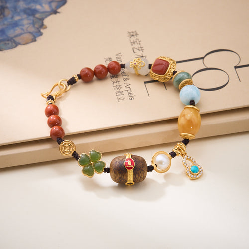 Natural Splendor | 925 Silver Gold-Plated Multi-Treasure Woven Bracelet