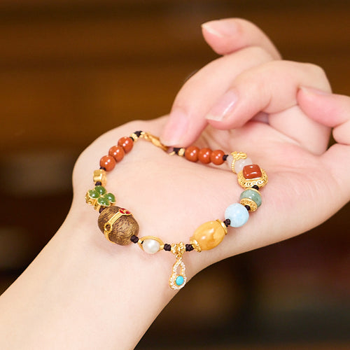 Natural Splendor | 925 Silver Gold-Plated Multi-Treasure Woven Bracelet