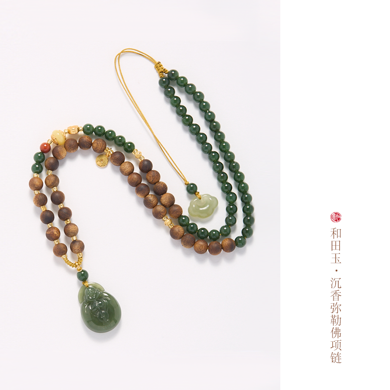 Serenidad y Alegría | Collar de Buda Maitreya en Ágata y Jade Hetian